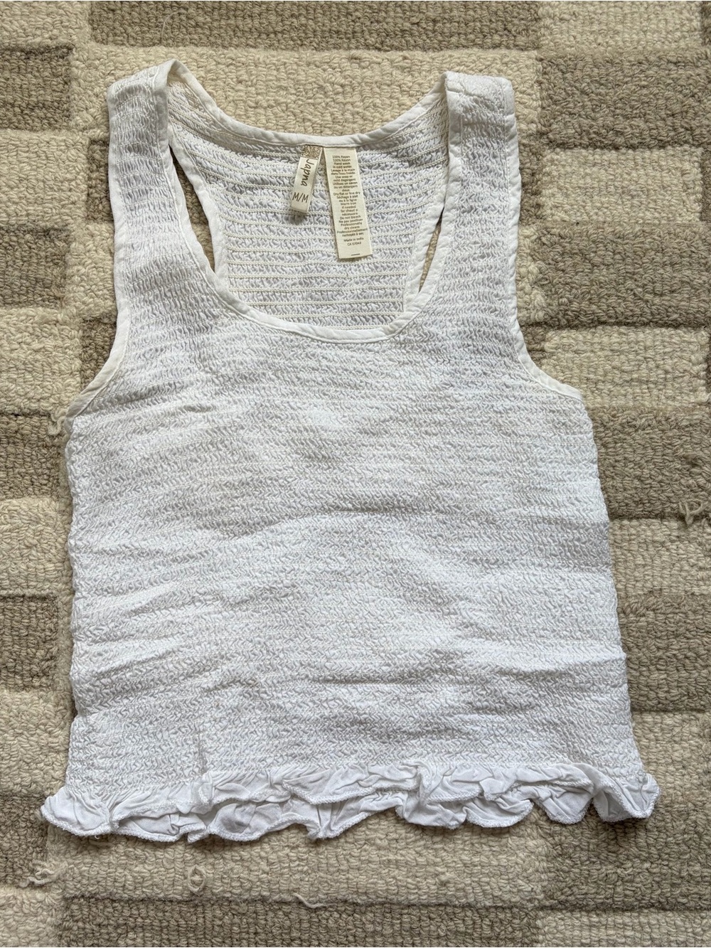 Japna White Textured Ruffle-Hem Tank Top